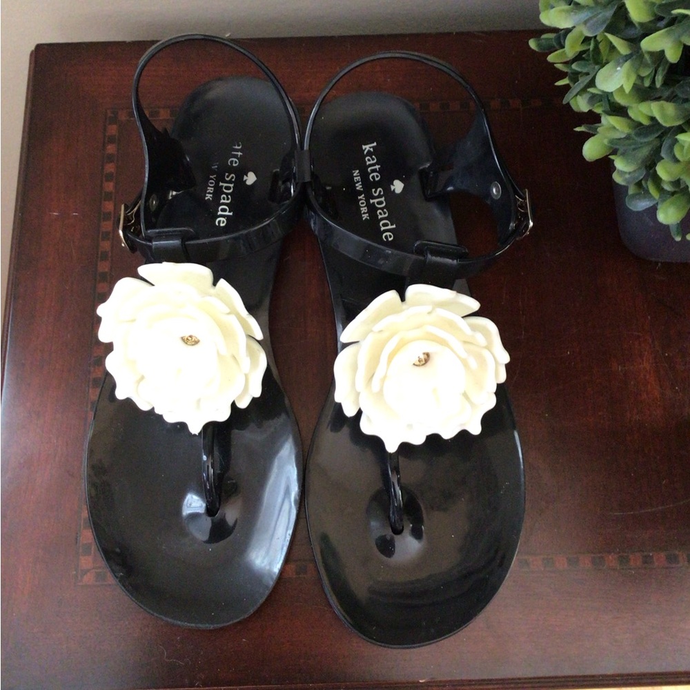 Kate Spade Jelly Thong Sandals with Cream Floral Accent